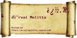 Árvai Melitta névjegykártya