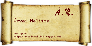 Árvai Melitta névjegykártya